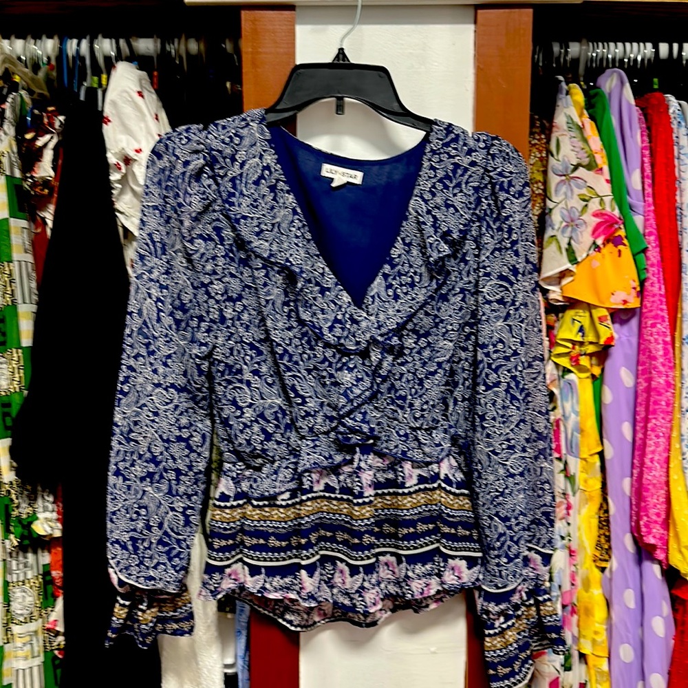 Long sleeve ruffle, top, lightly worn size medium
